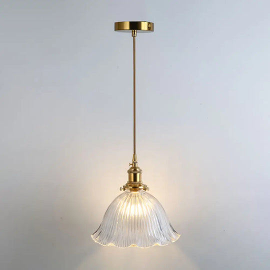 Retro Style Glass Pendant Ceiling Light - Gold Shaded Suspension Lighting For Restaurants / C