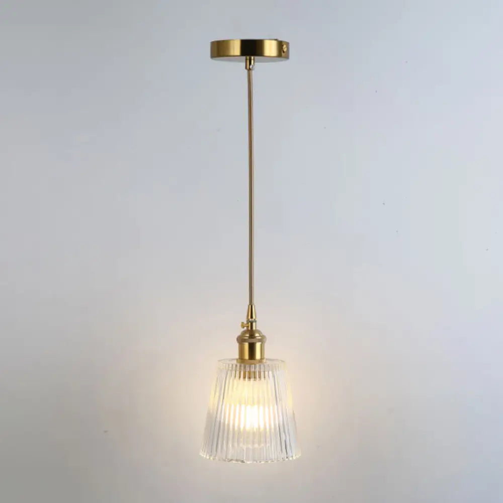 Retro Style Glass Pendant Ceiling Light - Gold Shaded Suspension Lighting For Restaurants / E