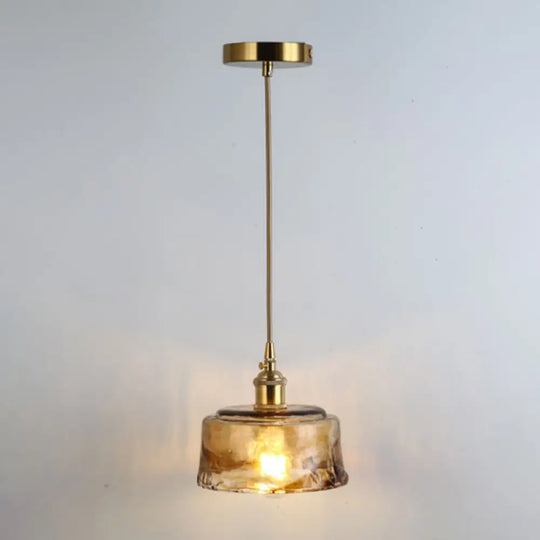 Retro Style Glass Pendant Ceiling Light - Gold Shaded Suspension Lighting For Restaurants / F