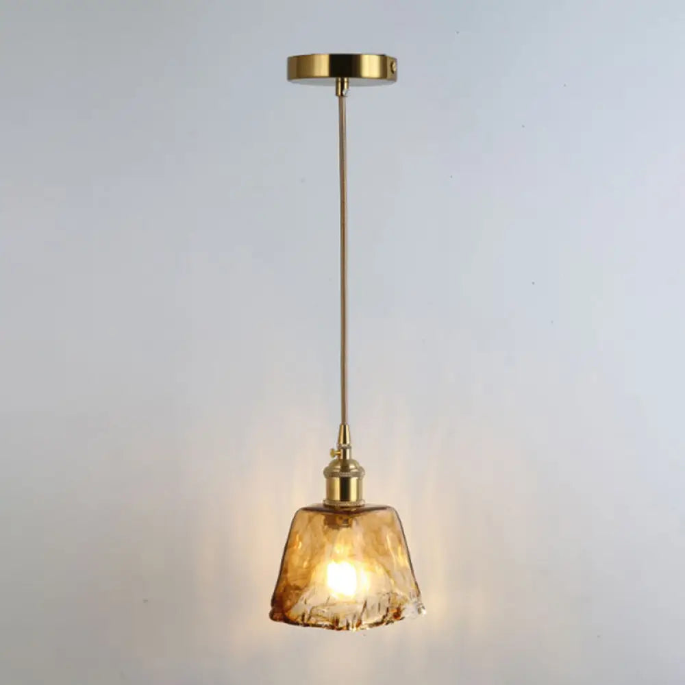 Retro Style Glass Pendant Ceiling Light - Gold Shaded Suspension Lighting For Restaurants / H