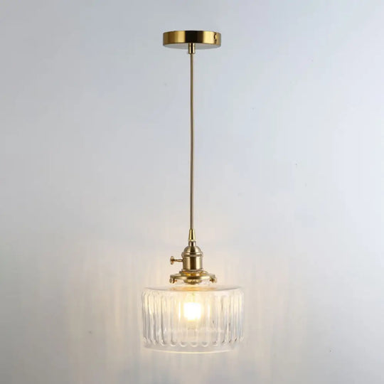 Retro Style Glass Pendant Ceiling Light - Gold Shaded Suspension Lighting For Restaurants / K