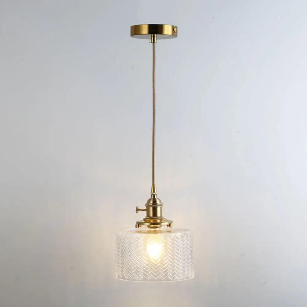 Retro Style Glass Pendant Ceiling Light - Gold Shaded Suspension Lighting For Restaurants / L