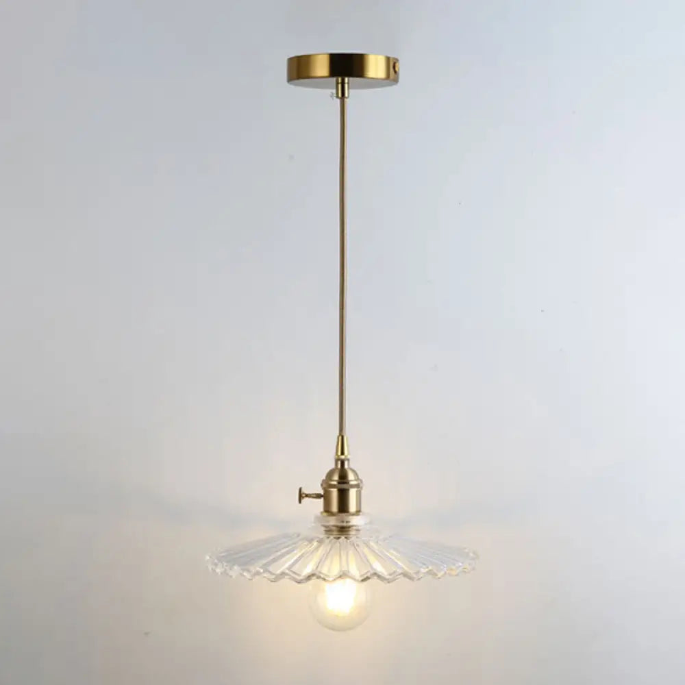 Retro Style Glass Pendant Ceiling Light - Gold Shaded Suspension Lighting For Restaurants / N