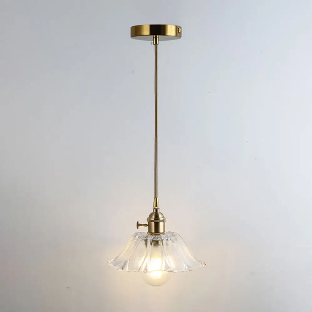 Retro Style Glass Pendant Ceiling Light - Gold Shaded Suspension Lighting For Restaurants / O
