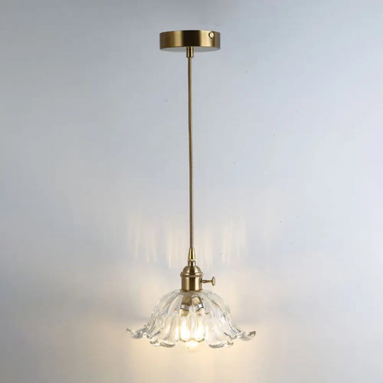 Retro Style Glass Pendant Ceiling Light - Gold Shaded Suspension Lighting For Restaurants / P