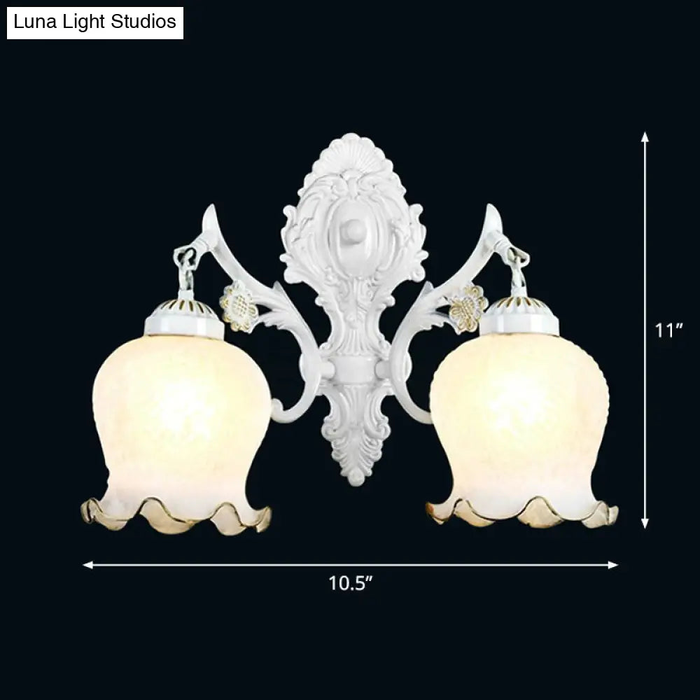 Retro Style Glass Wall Lamp For Living Room With Flowerbud Design