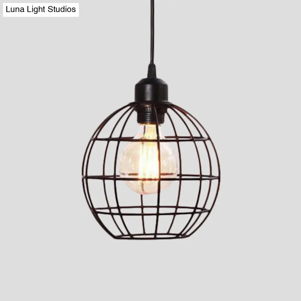 Retro Style Globe 1-Head Metal Ceiling Lamp With Wire Frame | Black/Copper