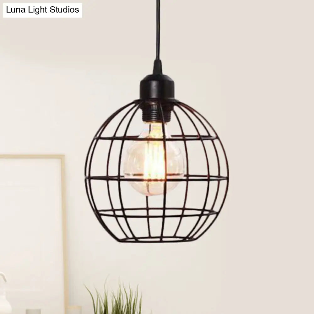 Retro Style Globe Ceiling Lamp - Metal Hanging Light Fixture In Black/Copper Black