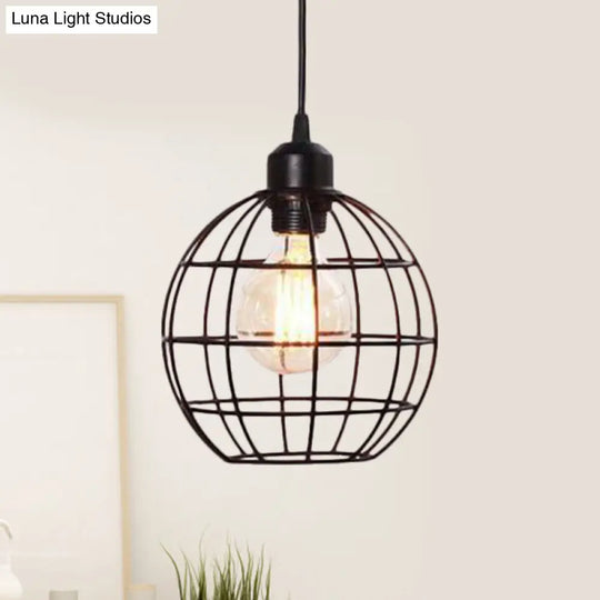 Retro Style Globe Ceiling Lamp - Metal Hanging Light Fixture In Black/Copper Black