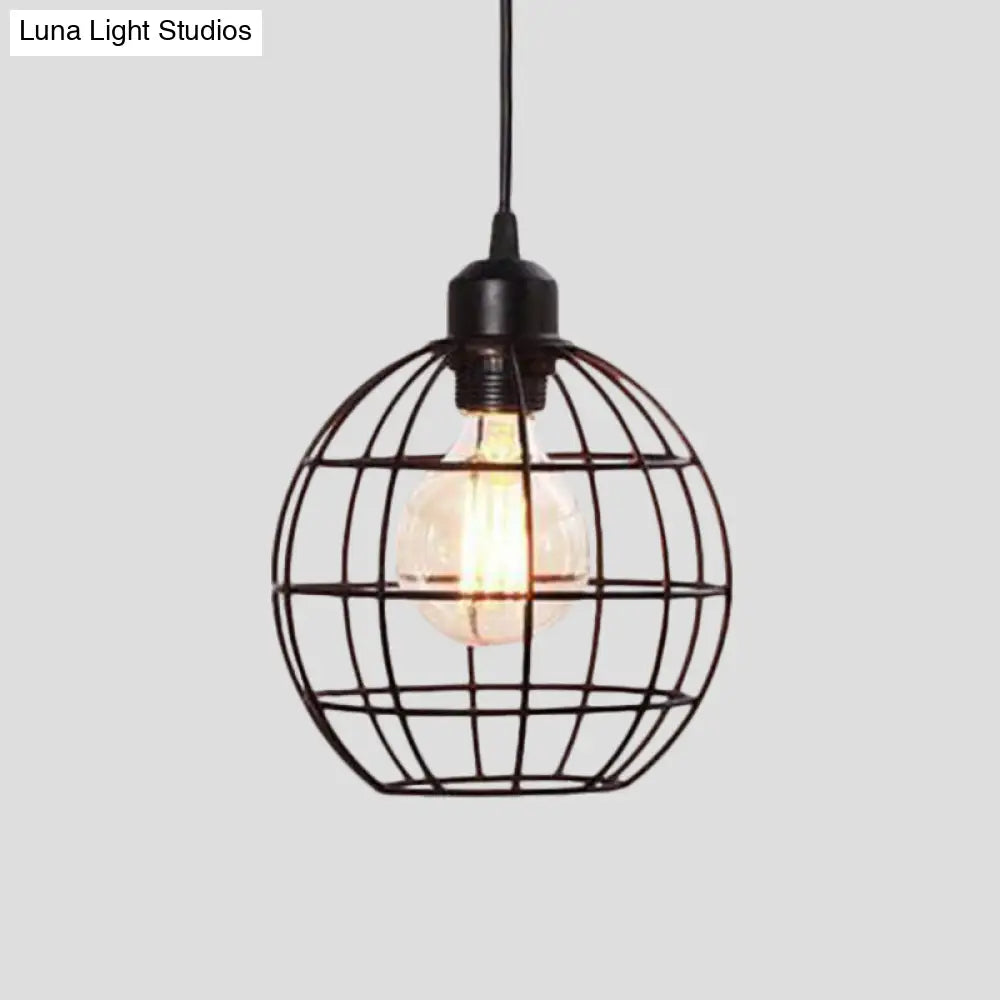 Retro Style Globe Ceiling Lamp - Metal Hanging Light Fixture In Black/Copper