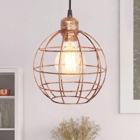 Retro Style Globe 1-Head Metal Ceiling Lamp With Wire Frame | Black/Copper Copper