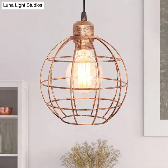 Retro Style Globe Ceiling Lamp - Metal Hanging Light Fixture In Black/Copper Copper