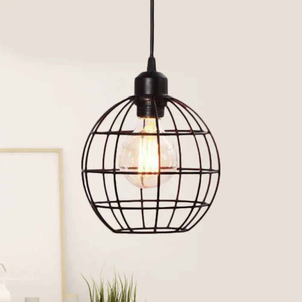 Retro Style Globe 1-Head Metal Ceiling Lamp With Wire Frame | Black/Copper Black