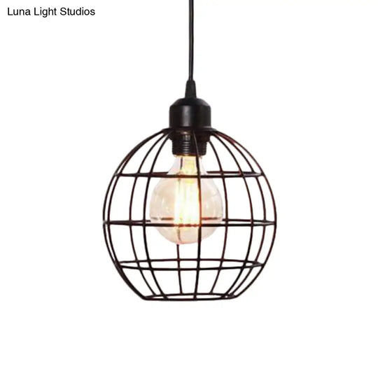 Retro Style Globe Ceiling Lamp - Metal Hanging Light Fixture In Black/Copper