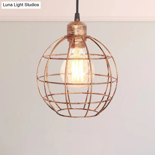 Retro Style Globe 1-Head Metal Ceiling Lamp With Wire Frame | Black/Copper