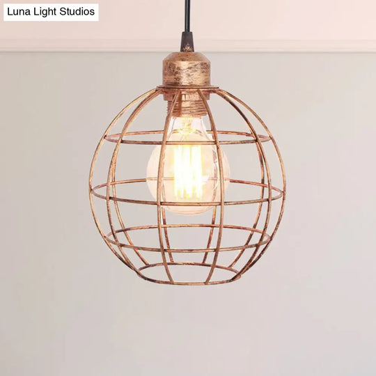 Retro Style Globe Ceiling Lamp - Metal Hanging Light Fixture In Black/Copper