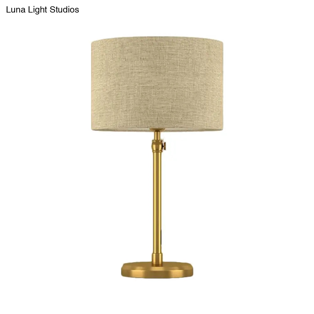 Retro Style Gold Fabric Cylinder Night Table Light For Living Room