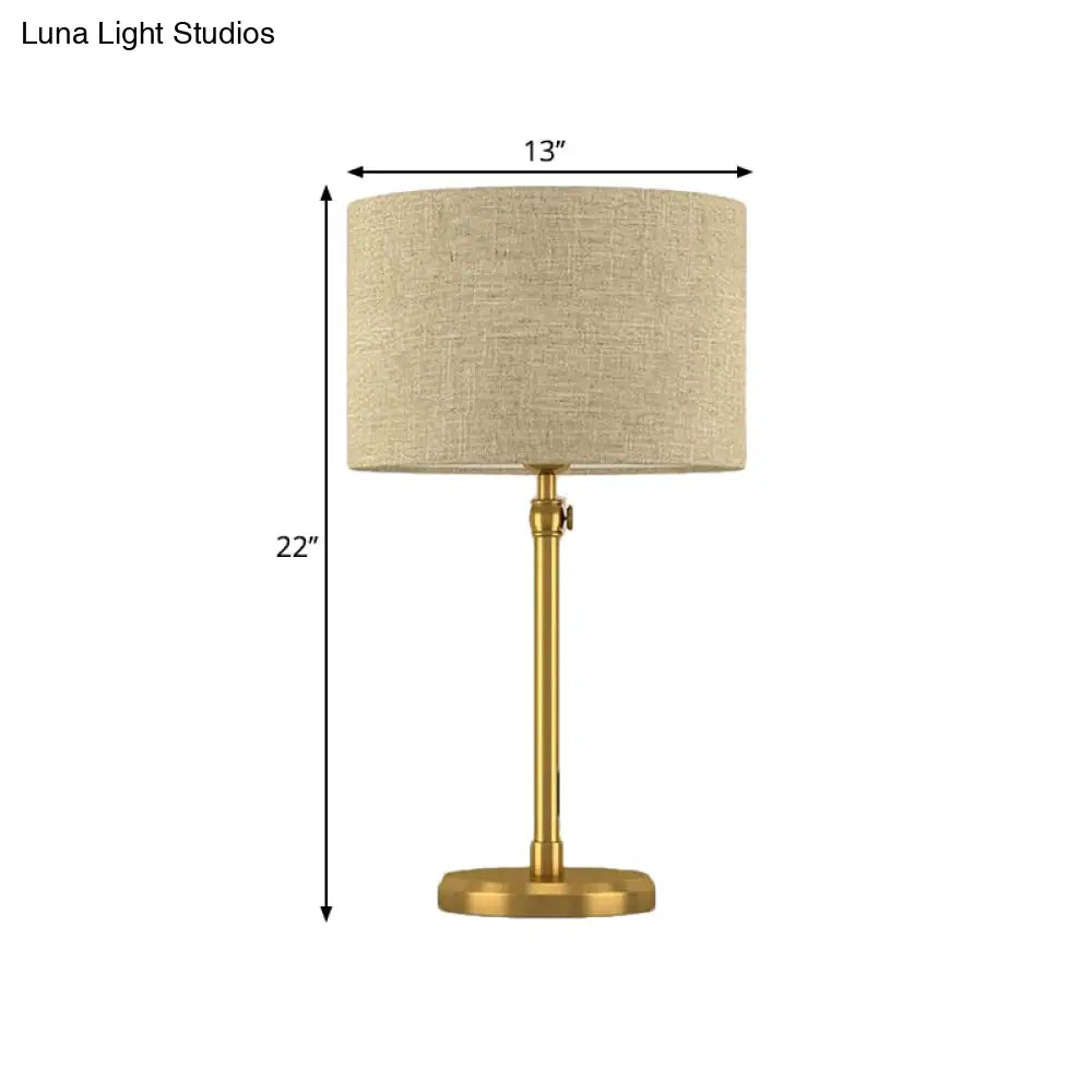 Retro Style Gold Fabric Cylinder Night Table Light For Living Room