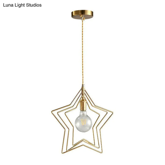 Gold Retro Star Frame Iron Pendant Light For Restaurants