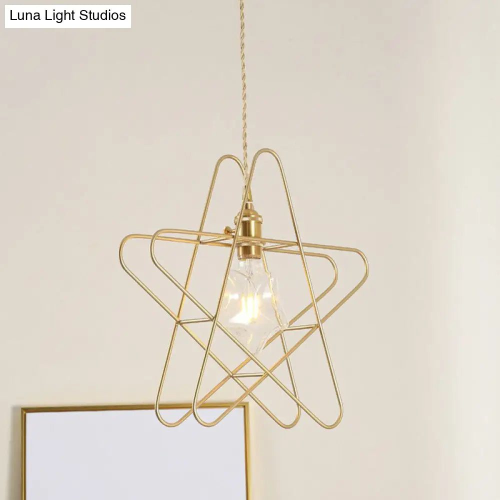 Gold Retro Star Frame Iron Pendant Light For Restaurants