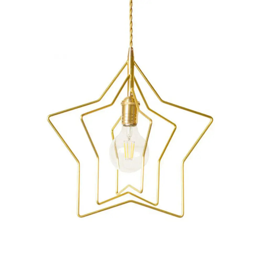 Retro Style Gold Iron Suspension Pendant Ceiling Light - Star Frame Design Ideal For Restaurants /