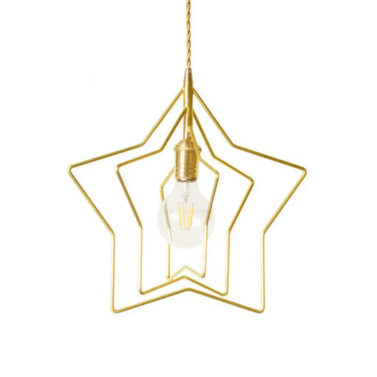 Retro Style Gold Iron Suspension Pendant Ceiling Light - Star Frame Design Ideal For Restaurants /