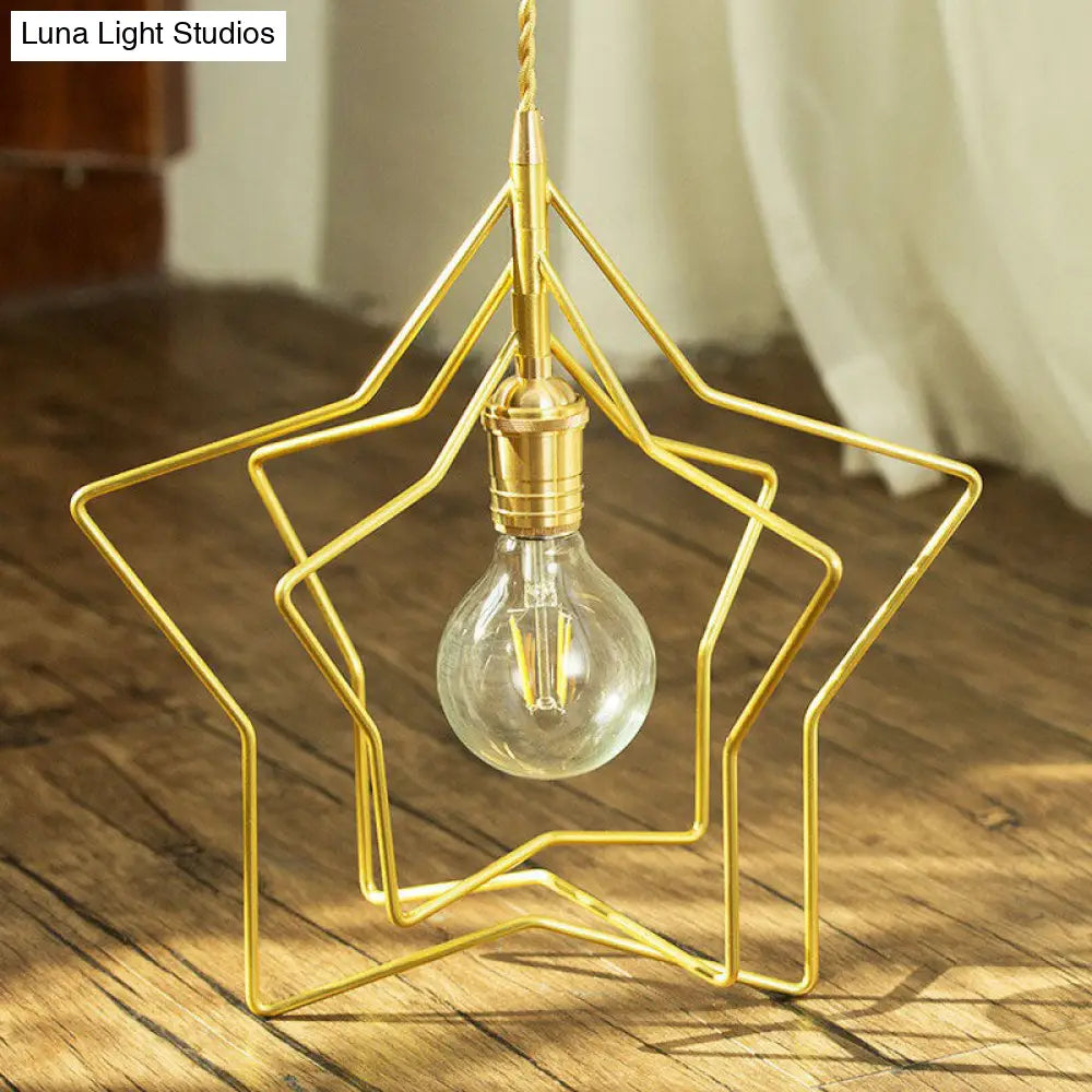 Gold Retro Star Frame Iron Pendant Light For Restaurants