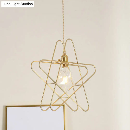 Retro Style Gold Iron Suspension Pendant Ceiling Light - Star Frame Design Ideal For Restaurants