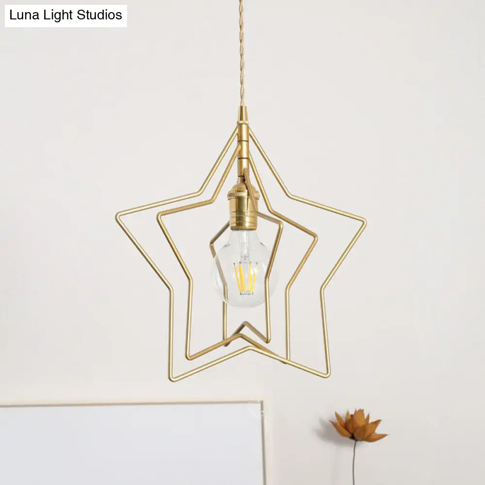 Retro Style Gold Iron Suspension Pendant Ceiling Light - Star Frame Design Ideal For Restaurants