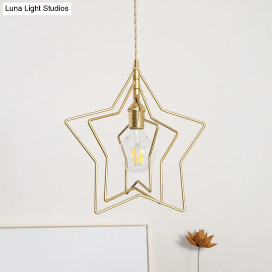 Retro Style Gold Iron Suspension Pendant Ceiling Light - Star Frame Design Ideal For Restaurants