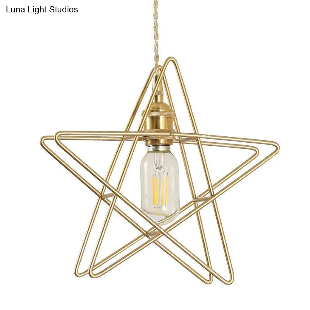 Gold Retro Star Frame Iron Pendant Light For Restaurants / Pentagon