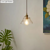 Retro Style Handblown Glass Pendant Ceiling Light With Tapered Suspension - Clear 1-Head