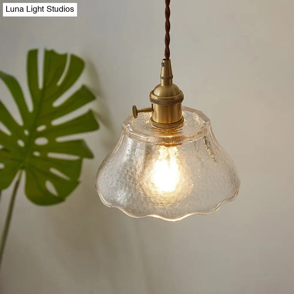 Retro Style Handblown Glass Pendant Ceiling Light With Tapered Suspension - Clear 1-Head