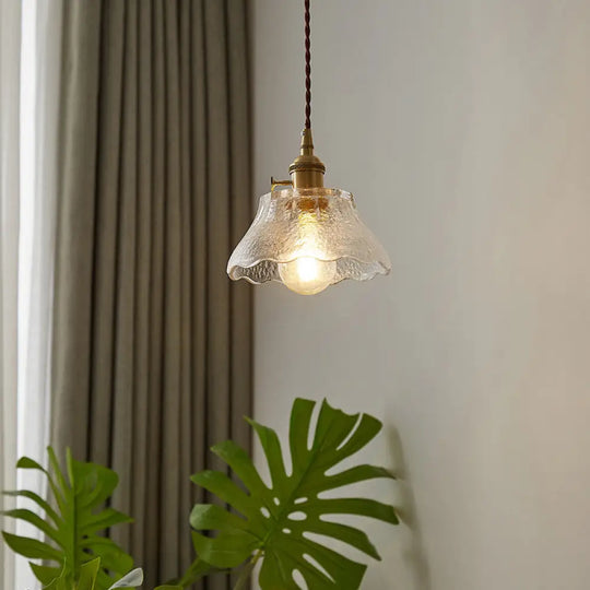 Retro Style Handblown Glass Pendant Ceiling Light With Tapered Suspension - Clear 1-Head