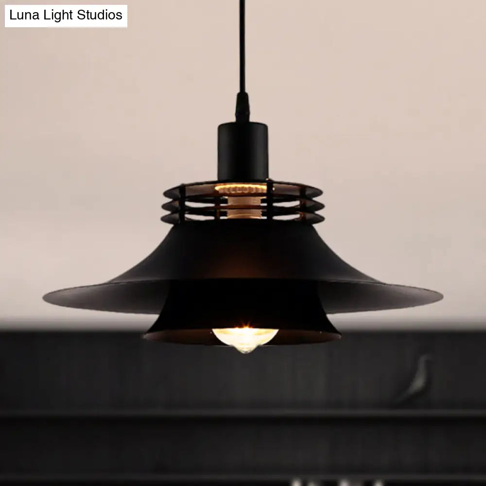 Retro Style Black Metal Pendant Lighting For Restaurant - 12.5/14 Wide 1 Bulb Flared Hanging Ceiling