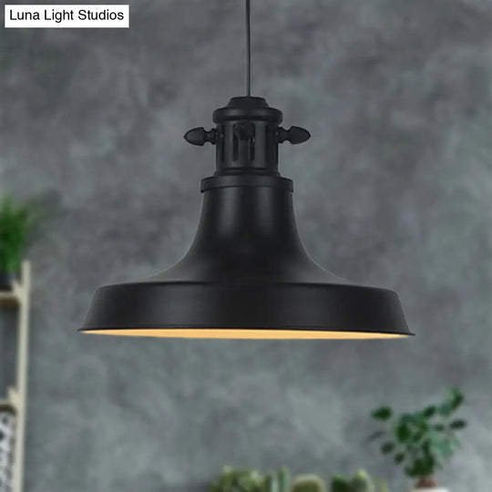 Vintage Barn Shade Hanging Lamp - Black Metal Pendant Light For Restaurants