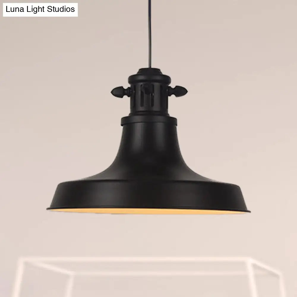 Retro-Style Hanging Lamp With Barn Shade And Black Metal Finish - Ideal For Restaurants