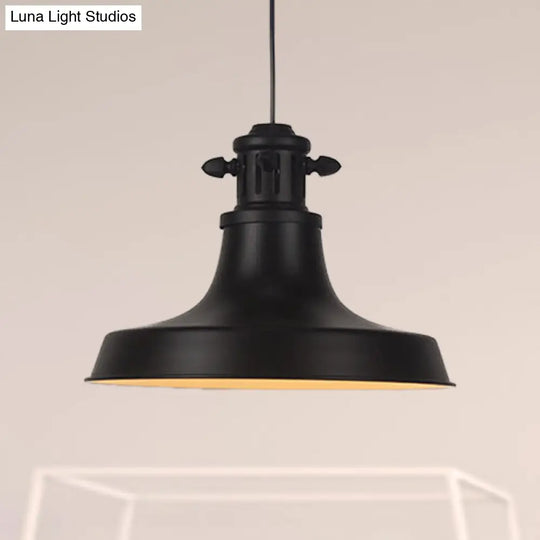 Retro-Style Hanging Lamp With Barn Shade And Black Metal Finish - Ideal For Restaurants