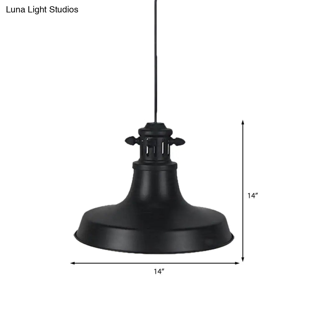 Retro-Style Hanging Lamp With Barn Shade And Black Metal Finish - Ideal For Restaurants