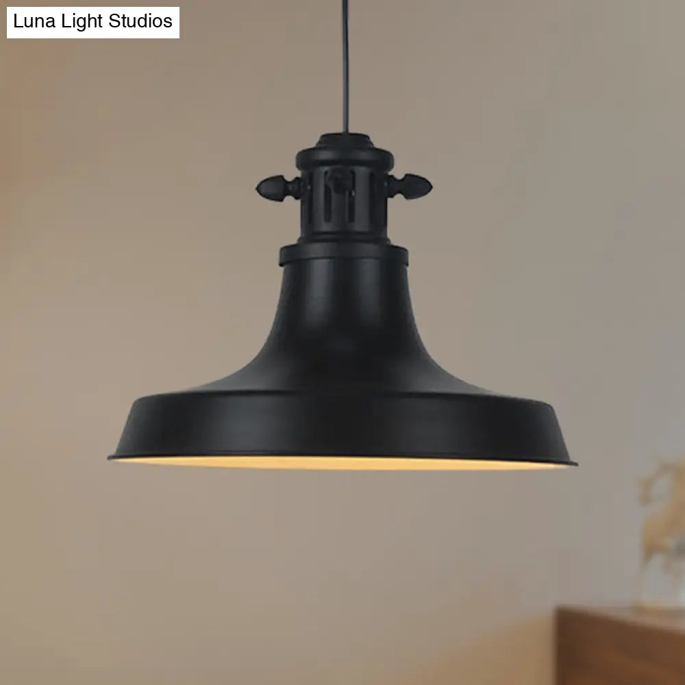 Retro-Style Hanging Lamp With Barn Shade And Black Metal Finish - Ideal For Restaurants