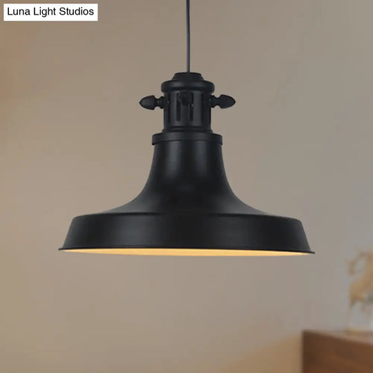 Retro-Style Hanging Lamp With Barn Shade And Black Metal Finish - Ideal For Restaurants