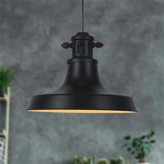 Retro-Style Hanging Lamp With Barn Shade And Black Metal Finish - Ideal For Restaurants