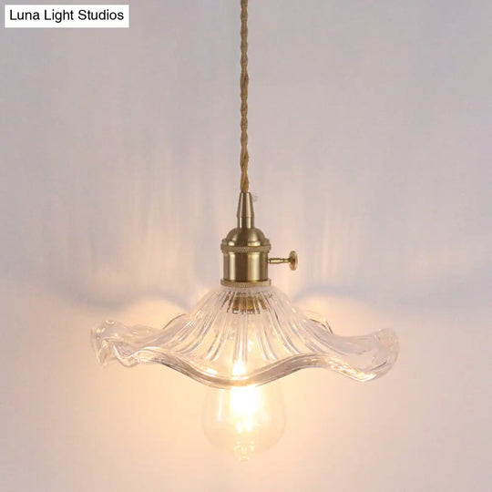Floral Textured Glass Pendant Light - Retro Style Bulb Hanging Fixture For Dining Room Clear / A