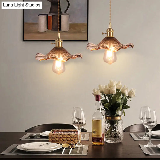 Floral Textured Glass Pendant Light - Retro Style Bulb Hanging Fixture For Dining Room Coffee / A