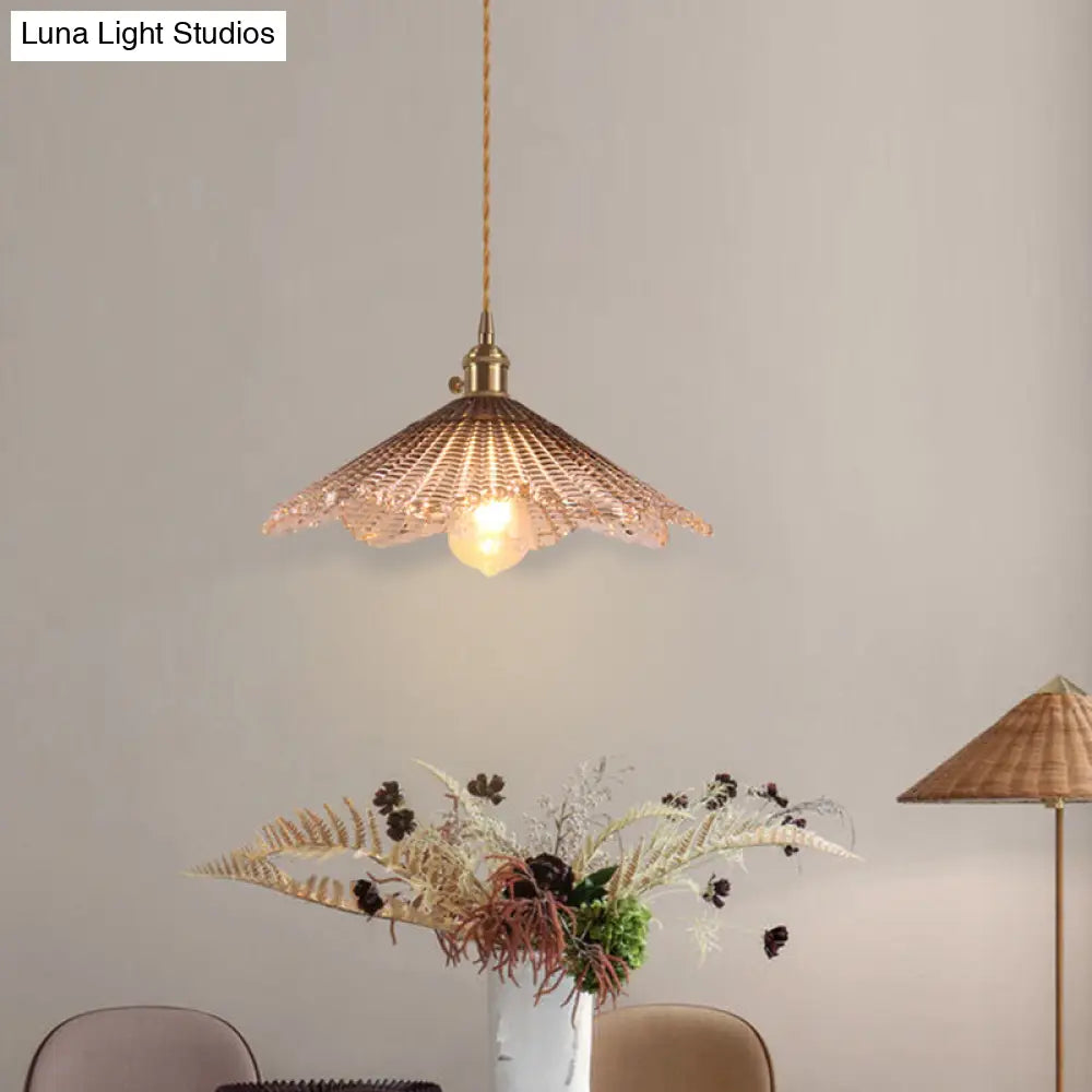 Floral Textured Glass Pendant Light - Retro Style Bulb Hanging Fixture For Dining Room Coffee / B