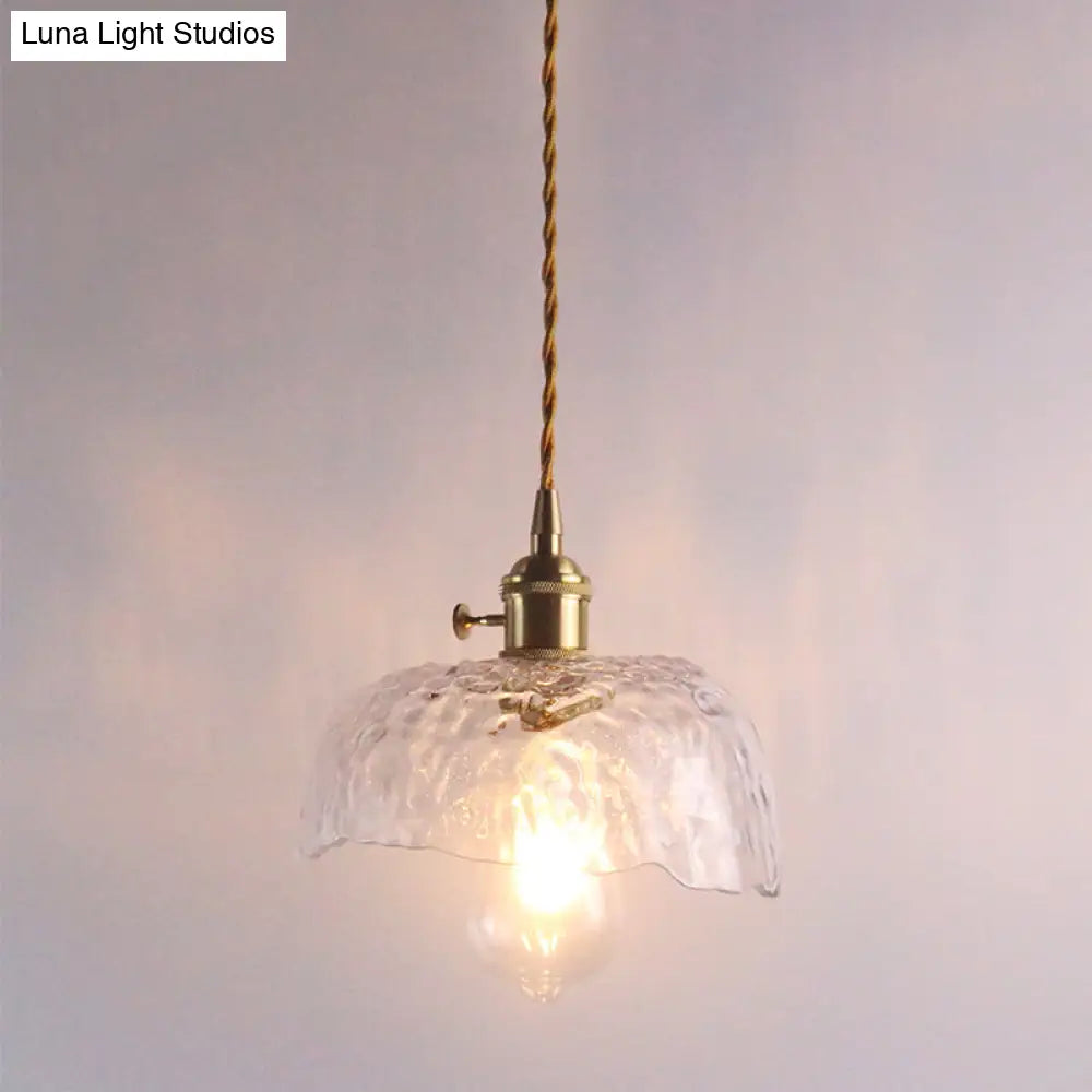 Floral Textured Glass Pendant Light - Retro Style Bulb Hanging Fixture For Dining Room Clear / C