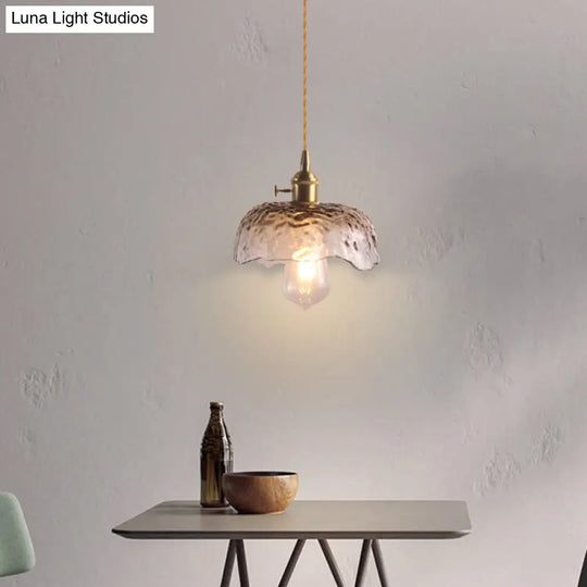 Floral Textured Glass Pendant Light - Retro Style Bulb Hanging Fixture For Dining Room Coffee / C