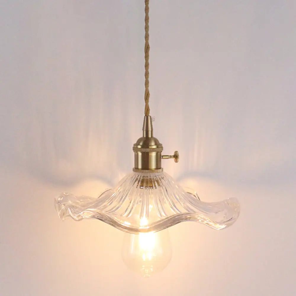 Retro Style Hanging Light With Floral Textured Glass Pendant - Perfect For Dining Room Clear / A