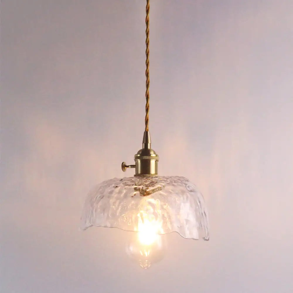 Retro Style Hanging Light With Floral Textured Glass Pendant - Perfect For Dining Room Clear / C