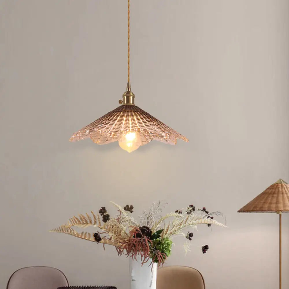 Retro Style Hanging Light With Floral Textured Glass Pendant - Perfect For Dining Room Coffee / B